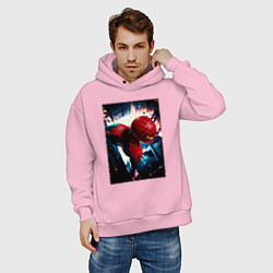 Толстовка оверсайз мужская Человек паук над ночным городом, цвет: светло-розовый — фото 2