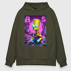 Толстовка оверсайз мужская Bart Simpson - cool gamer, цвет: хаки