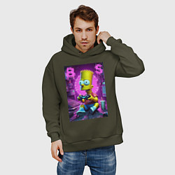 Толстовка оверсайз мужская Bart Simpson - cool gamer, цвет: хаки — фото 2