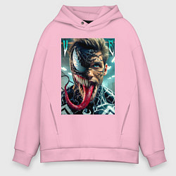 Толстовка оверсайз мужская Venom and Eddie - ai art fantasy, цвет: светло-розовый
