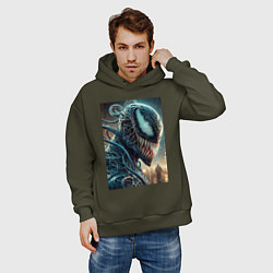 Толстовка оверсайз мужская Веном в профиль - нейроарт фантазия, цвет: хаки — фото 2