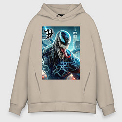 Толстовка оверсайз мужская Venom in New York city - ai art fantasy, цвет: миндальный