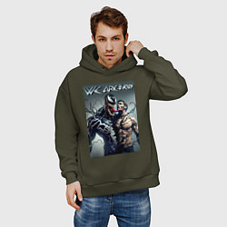 Толстовка оверсайз мужская Eddie and Venom - ai art fantasy, цвет: хаки — фото 2