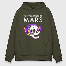 Мужское худи оверсайз Thirty Seconds to Mars - неоновый череп