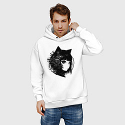Толстовка оверсайз мужская Девочка кошка - киберпанк, цвет: белый — фото 2