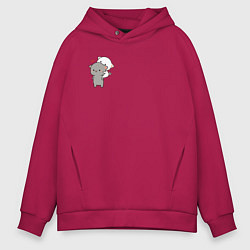 Мужское худи оверсайз Белый котик на спине у серого для пары