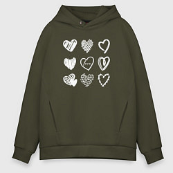 Мужское худи оверсайз Hearts love hand draw