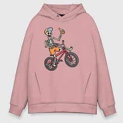 Толстовка оверсайз мужская Скелетик на велосипеде, цвет: пыльно-розовый