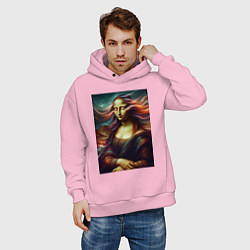 Толстовка оверсайз мужская Мона Лиза закрыла глаза, цвет: светло-розовый — фото 2