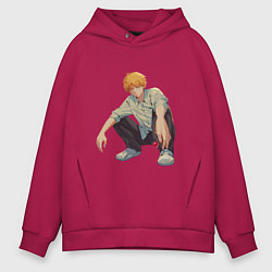 Толстовка оверсайз мужская Человек-бензопила Денджи чилл, цвет: маджента