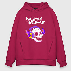 Толстовка оверсайз мужская My Chemical Romance - неоновый череп, цвет: маджента
