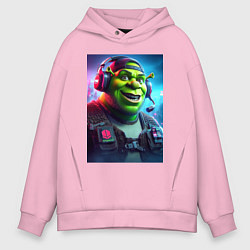Толстовка оверсайз мужская Cool Shrek - cyberpunk, цвет: светло-розовый