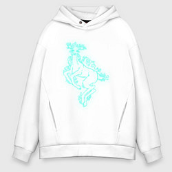 Толстовка оверсайз мужская Неоновая бирюзовая лань, цвет: белый
