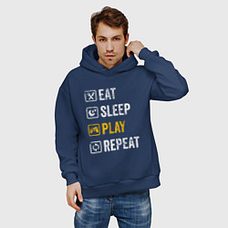 Толстовка оверсайз мужская Eat - sleep - play - repeat, цвет: тёмно-синий — фото 2