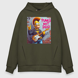 Толстовка оверсайз мужская Homer Simpson - punks not dead, цвет: хаки