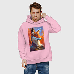 Толстовка оверсайз мужская Fox fashionista - ai art fantasy, цвет: светло-розовый — фото 2