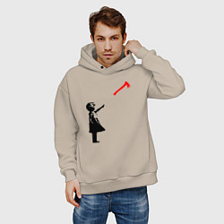 Толстовка оверсайз мужская Девочка и топор, цвет: миндальный — фото 2