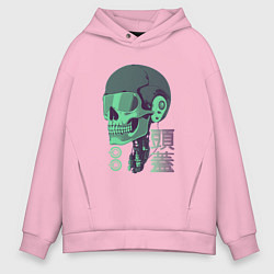 Толстовка оверсайз мужская Скелет киборг в стиле VHS, цвет: светло-розовый