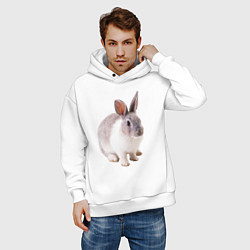 Толстовка оверсайз мужская Кролик бело-серый, цвет: белый — фото 2