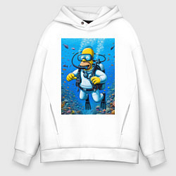 Толстовка оверсайз мужская Homer diving - ai art fantasy, цвет: белый