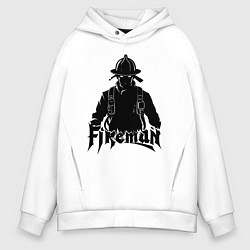 Толстовка оверсайз мужская Аниме пожарный, цвет: белый