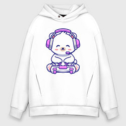 Толстовка оверсайз мужская Белый медведь геймер, цвет: белый