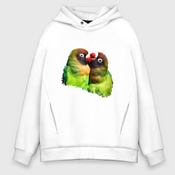 Толстовка оверсайз мужская Влюбленные попугаи, цвет: белый