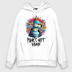 Толстовка оверсайз мужская Бендер с красным хайером - панк жив, цвет: белый