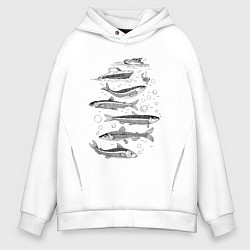 Толстовка оверсайз мужская Корюшка пошла и рыбалка началась, цвет: белый