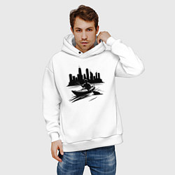 Толстовка оверсайз мужская На каяке на фоне города, цвет: белый — фото 2