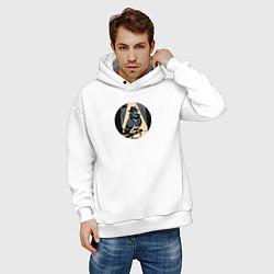 Толстовка оверсайз мужская Голубь шпион в шляпе со старым фотоаппаратом, цвет: белый — фото 2