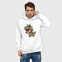 Толстовка оверсайз мужская Милый тираннозавр самурай, цвет: белый — фото 2