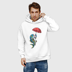 Толстовка оверсайз мужская Карп на зонтике, цвет: белый — фото 2