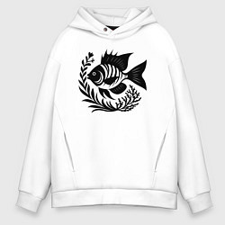 Толстовка оверсайз мужская Рыба в морских зарослях, цвет: белый