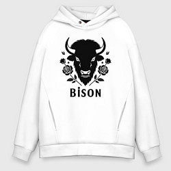 Толстовка оверсайз мужская Бизон с розами, цвет: белый