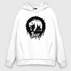 Толстовка оверсайз мужская Черный медведь в круге, цвет: белый