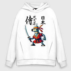 Толстовка оверсайз мужская Bender bending robot with katana - samurai, цвет: белый