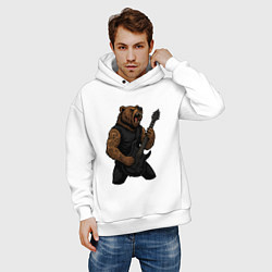 Толстовка оверсайз мужская Медведь играет на электрогитаре, цвет: белый — фото 2
