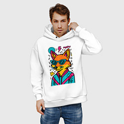 Толстовка оверсайз мужская Лиса поп арт, цвет: белый — фото 2