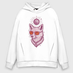 Толстовка оверсайз мужская Лиса в очках с диско-шаром, цвет: белый