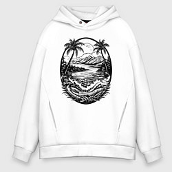 Толстовка оверсайз мужская Тропический оазис, цвет: белый
