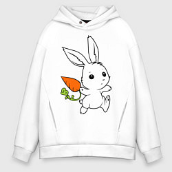 Толстовка оверсайз мужская Зайка с морковкой, цвет: белый