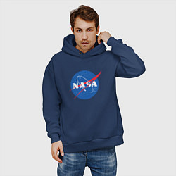 Толстовка оверсайз мужская NASA: Logo, цвет: тёмно-синий — фото 2