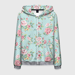 Толстовка 3D на молнии мужская Цветы ретро 1, цвет: 3D-меланж