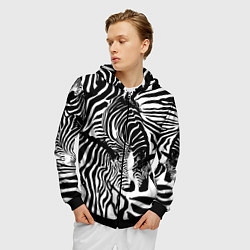 Толстовка 3D на молнии мужская Полосатая зебра, цвет: 3D-черный — фото 2