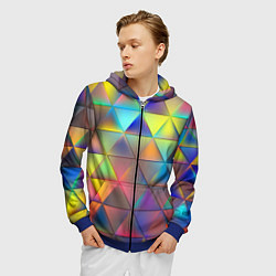 Толстовка 3D на молнии мужская Разноцветные треугольники, цвет: 3D-синий — фото 2