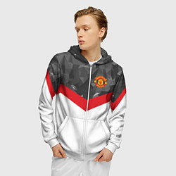 Толстовка 3D на молнии мужская Man United FC: Grey Polygons, цвет: 3D-белый — фото 2