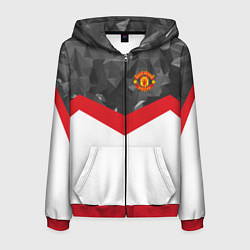 Толстовка 3D на молнии мужская Man United FC: Grey Polygons, цвет: 3D-красный