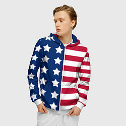 Толстовка 3D на молнии мужская USA Flag, цвет: 3D-белый — фото 2