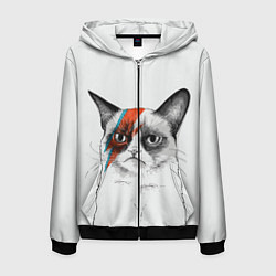 Толстовка 3D на молнии мужская David Bowie: Grumpy cat, цвет: 3D-черный